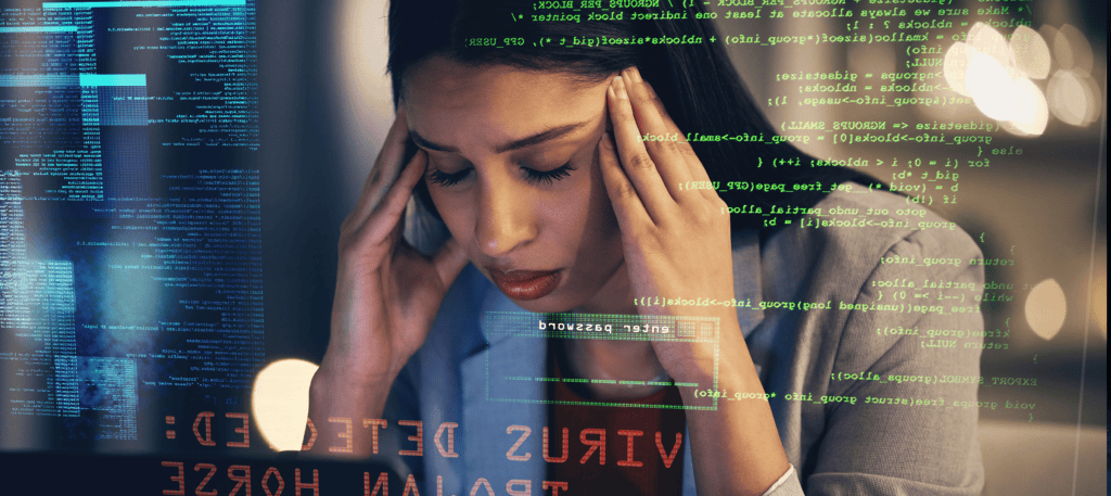A computer user feels anxiety over a possible malicious attack on her system.